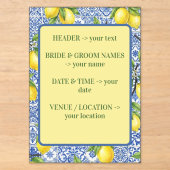 Faire-part de mariage Carrelage sicilien & Citron (Recto)