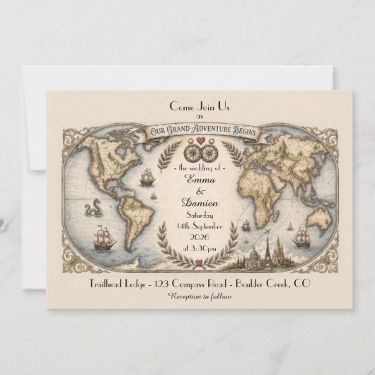 Faire-part de mariage carte du monde (Devant)