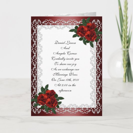 Faire-part de mariage carte élégante roses rouges (Devant)