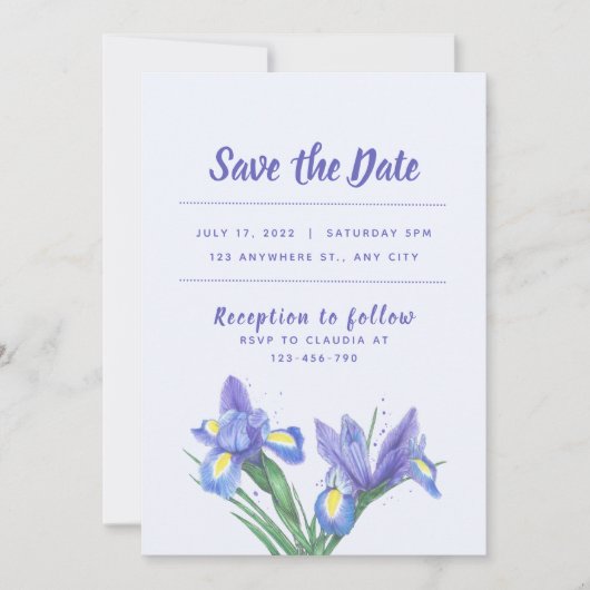 Faire-part de mariage Carte Fleurs pourpres Iris (Devant)