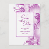 Faire-part de mariage carte postale prune et blanc (Devant)