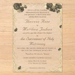 Faire-part de mariage catholique aux roses ornemen