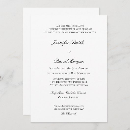 Faire-part de mariage catholique classique (Devant / Derrière)