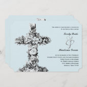 Faire-part de mariage catholique croisé floral (Devant / Derrière)