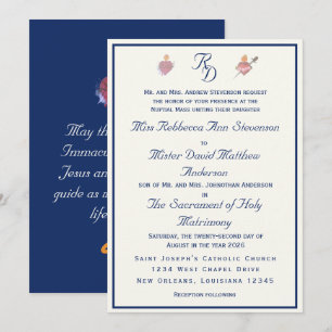 Faire-part de mariage catholique Deux cœurs bleu m