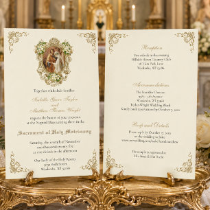 Faire-part de mariage catholique floral or
