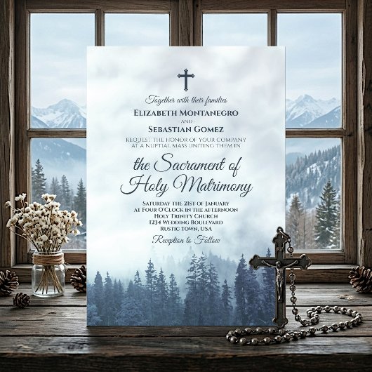Faire-part de mariage catholique moderne Forêt de 