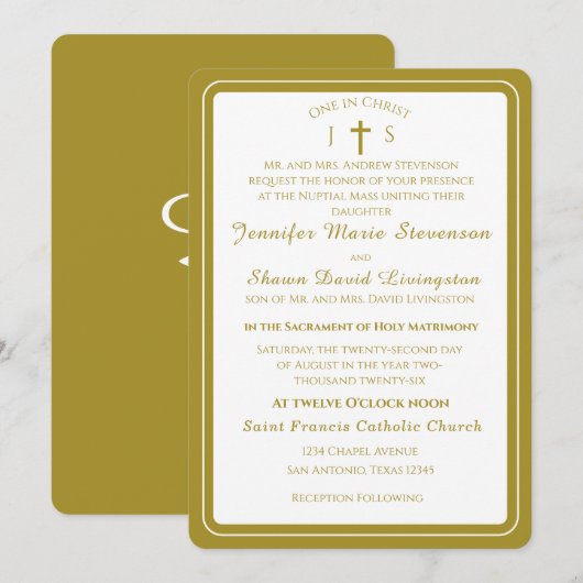 Faire-part de mariage catholique monogrammé intemp (Devant / Derrière)