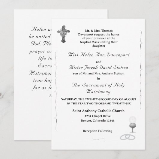 Faire-part de mariage catholique Nuptial Grace (Devant / Derrière)