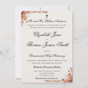 Faire-part de mariage catholique rouge et or d'aut