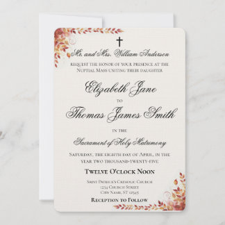 Faire-part de mariage catholique rouge et or d'aut