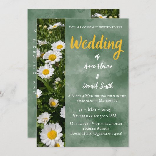 Faire-part de mariage catholique verte moderne (Devant / Derrière)