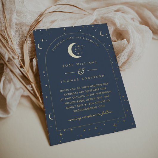 Faire-part de mariage céleste arqué Navy