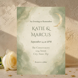Faire-part de mariage céleste au champagne vert sa