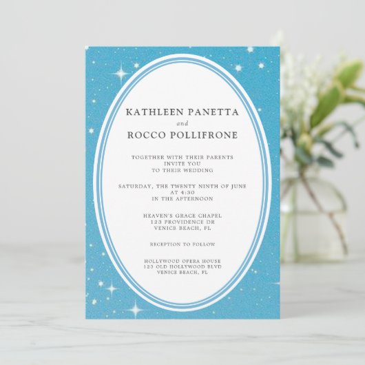 Faire-part de mariage céleste bleu (Debout devant)