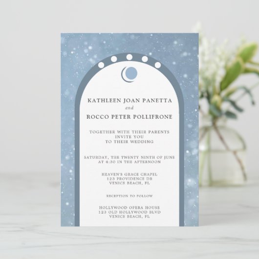 Faire-part de mariage céleste bleu (Debout devant)