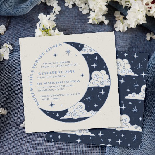Faire-Part de Mariage Céleste Blue Moon & Stars