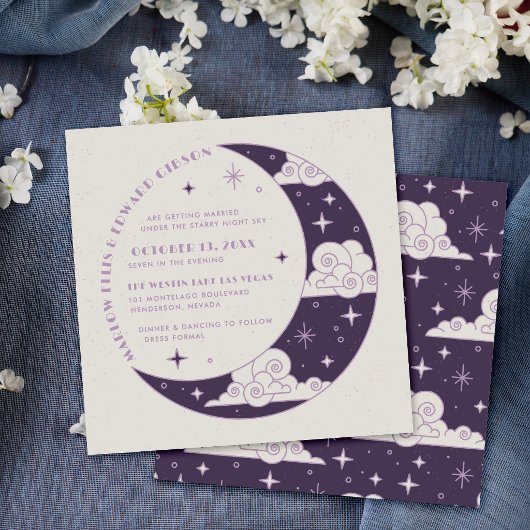 Faire-Part de Mariage Céleste Lune et Étoiles Viol