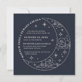 Faire-part de mariage céleste Navy Moon & Stars (Devant)