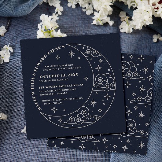 Faire-part de mariage céleste Navy Moon & Stars