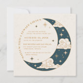 Faire-part de mariage céleste Teal Moon & Stars (Devant)