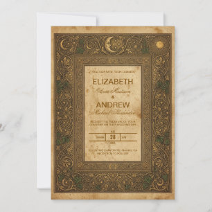 Faire-part de mariage céleste vintage or antique