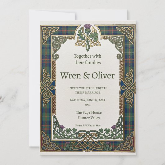Faire-part de mariage Celtic Tartan Thistle (Devant)