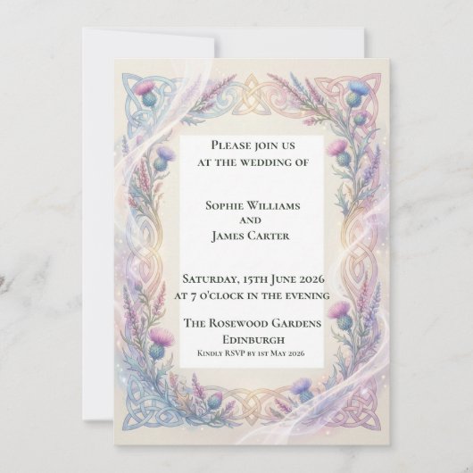 Faire-part de mariage celtique Chardon Lavande (Devant)