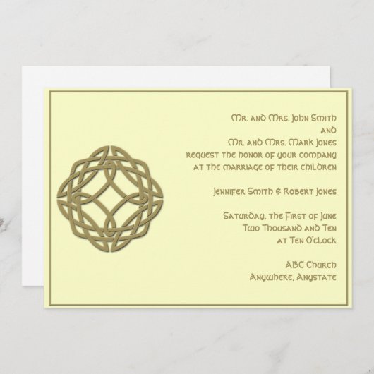 Faire-part de mariage celtique d'ivoire d'or de (Devant / Derrière)