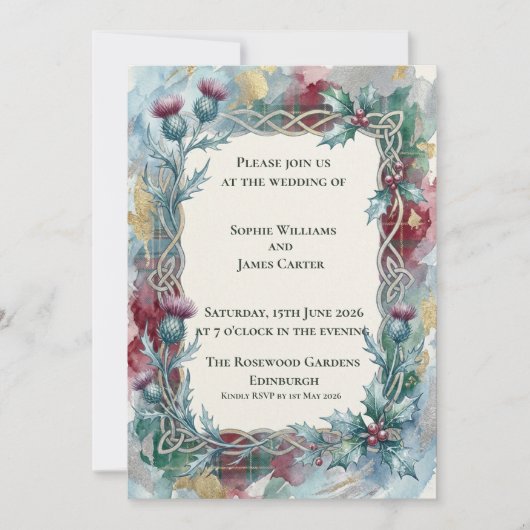 Faire-part de mariage celtique Émeraude des Highla (Devant)