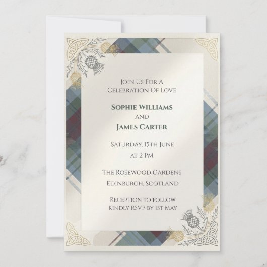 Faire-part de mariage celtique Tartan Thistle (Devant)