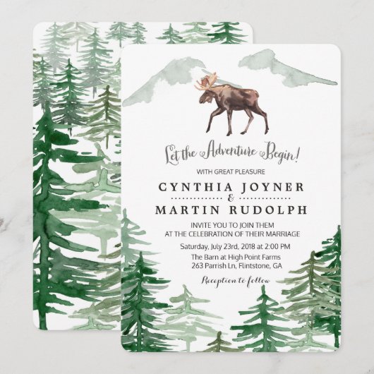 Faire-Part de Mariage Cerf Rustique Arbre (Devant / Derrière)