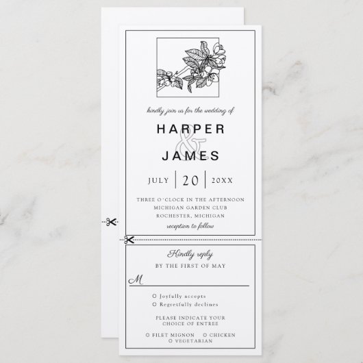 Faire-part de mariage cerise en fleur avec rsvp at (Devant / Derrière)