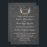 Faire-part de mariage Chalkboard<br><div class="desc">Simple et élégant ! Un décor rustique Boho d'hiver, avec des bois blancs ornés de lampes à cordes, branches de pin, baies sèches, cloches dorées, flocons de neige, le tout sur un arrière - plan de tableau noir. Utilisez l'outil Customiser pour ajouter vos informations. Pour plus de papeterie mariage visitez,...</div>