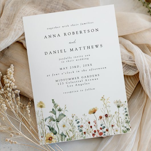 Faire-part de mariage champ de fleurs sauvages d'é