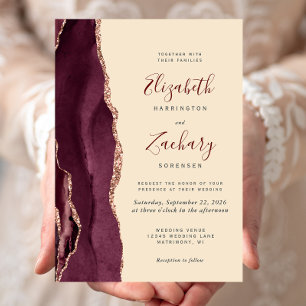 Faire-part de mariage champagne agate or rose Bour