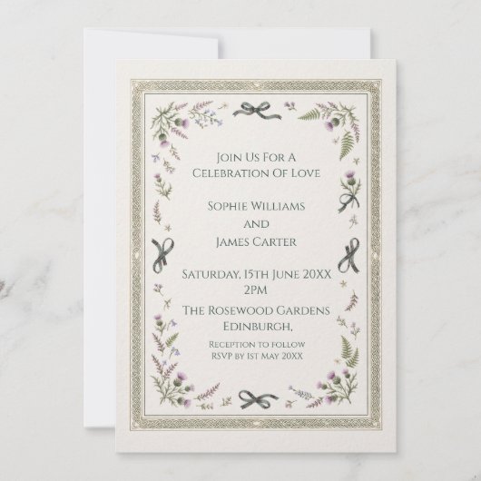 Faire-part de mariage champêtre aux herbes des Hig (Devant)
