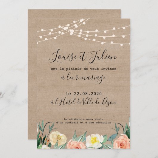Faire-part de mariage champêtre guinguette (Devant / Derrière)