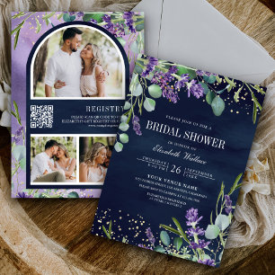 Faire-part de mariage champêtre QR Code Bleu marin