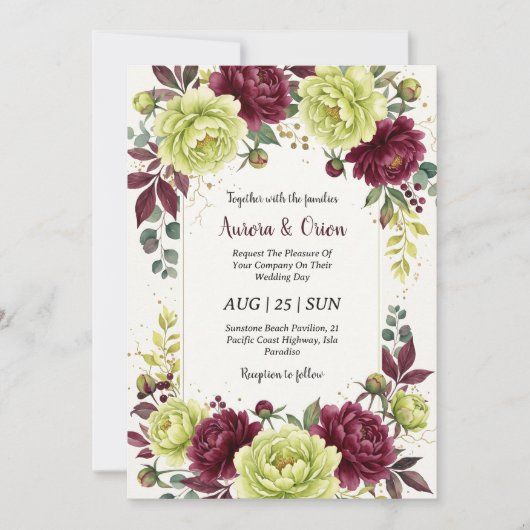 faire-part de mariage chartreuse et burgundy (Devant)