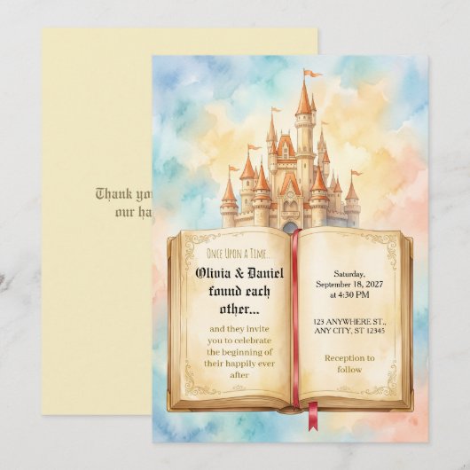 Faire-part de mariage Château de conte de fées pas (Devant / Derrière)