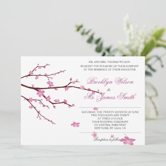Faire-part de mariage Cherry Blossom (Debout devant)