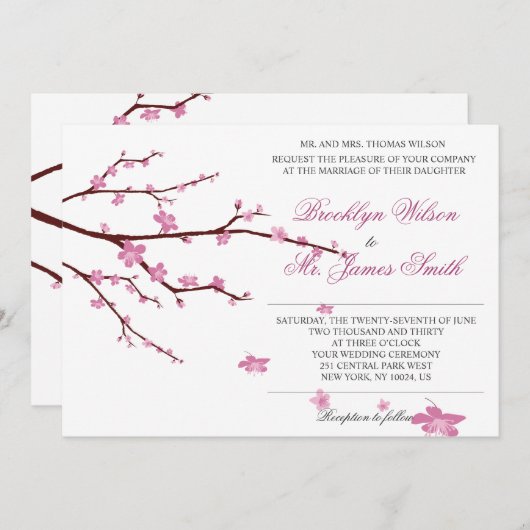 Faire-part de mariage Cherry Blossom (Devant / Derrière)