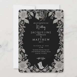 Faire-part de mariage Cheval Noir Rustique & Dente