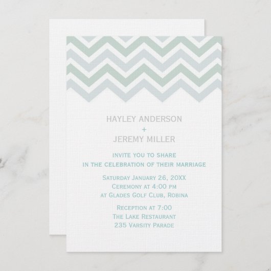 Faire-part de mariage Chevron bleu et vert (Devant / Derrière)