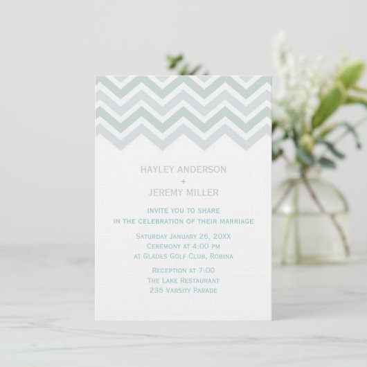Faire-part de mariage Chevron bleu et vert (Debout devant)