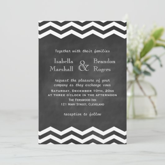Faire-part de mariage Chevron Chalkboard (Debout devant)