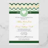 Faire-part de mariage Chevron émeraude vert or feu (Recto)