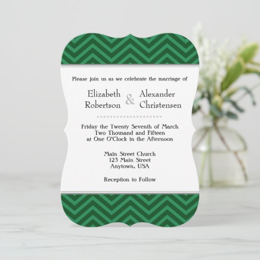 Faire-part de mariage Chevron Vert foncé (Debout devant)