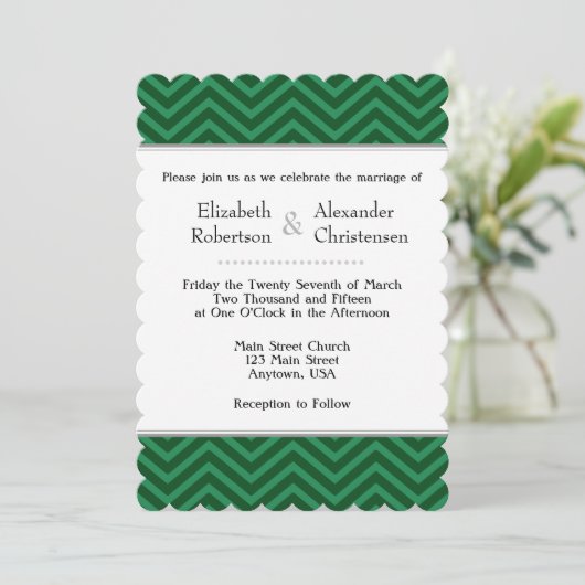 Faire-part de mariage Chevron Vert foncé (Debout devant)